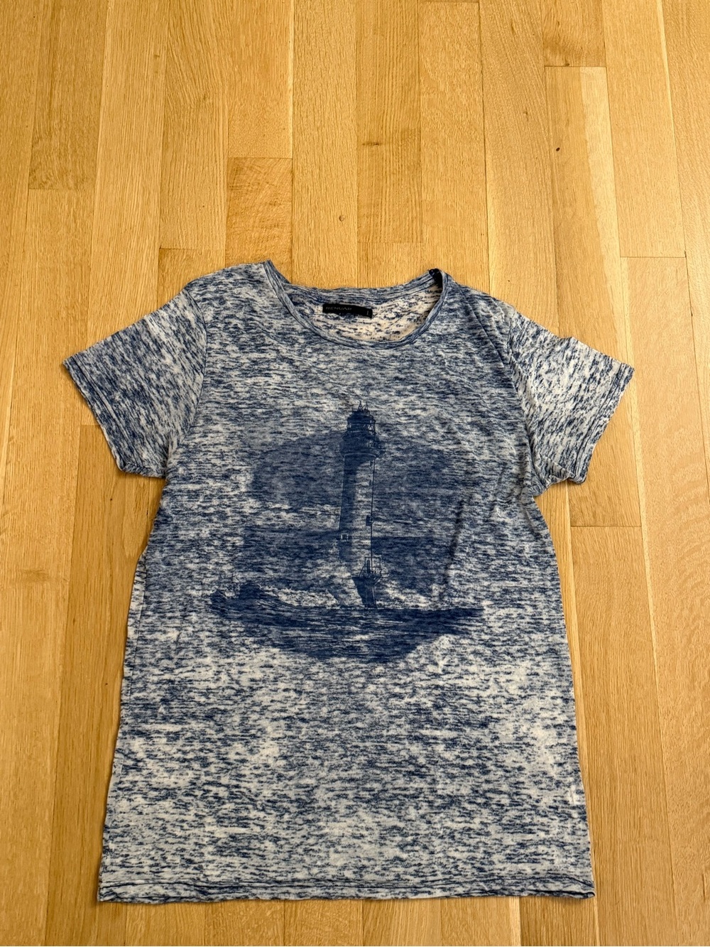 Renuar Blue Marled Lighthouse Print Short Sleeve Tee
